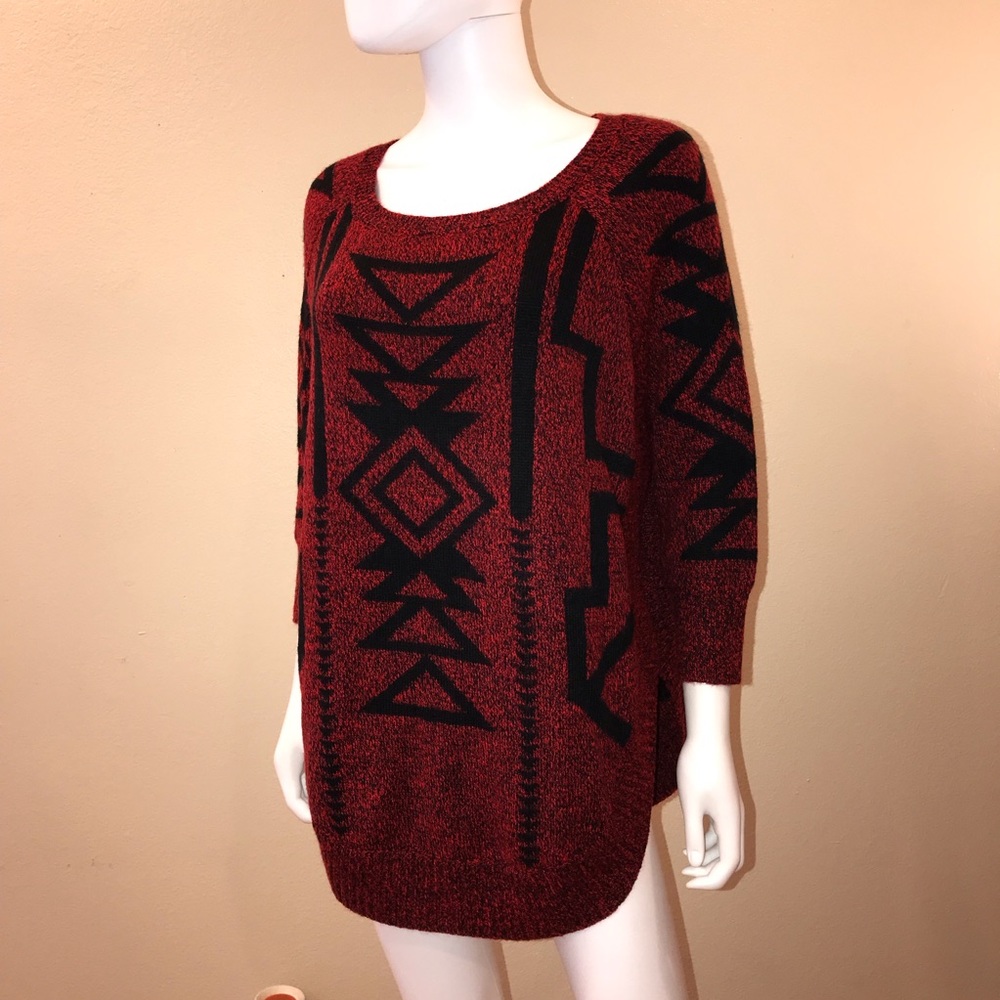 Express Red and Black Geometric Sweater, Size M
